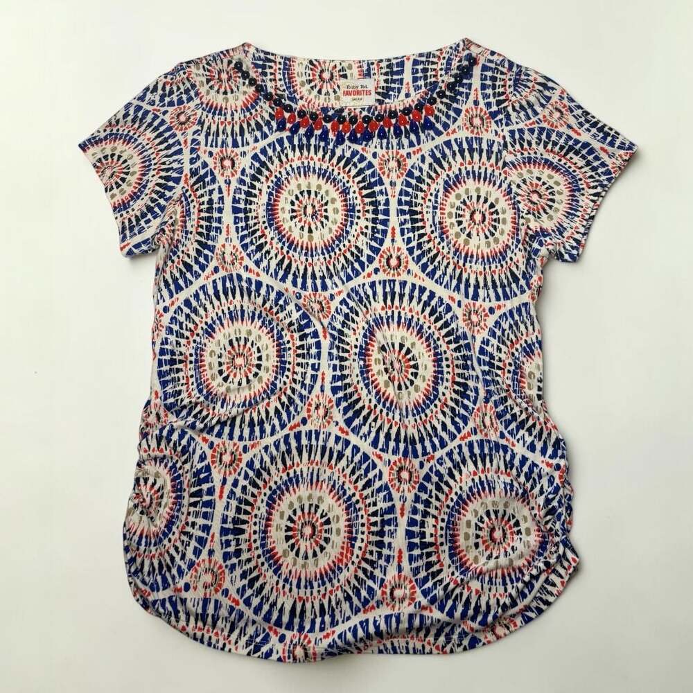Ruby Rd. FAVORITES Women's Petite Med. Kaleidoscope Print Embellished Beaded Top